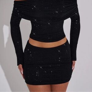 Black rhinestone mini skirt